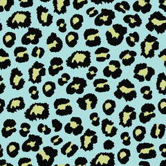 Seamless leopard pattern in vector. Yellow spots, imitation of wild animal fur on a blue background