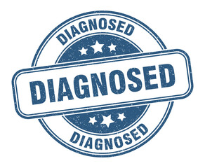 diagnosed stamp. diagnosed label. round grunge sign