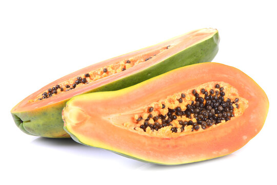 Papaya fruit on white background