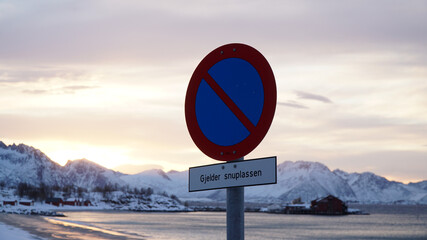 Traffic sign on Senja Island in Norway.