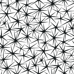 Seamless vector stars pattern. Thorn background. Prickle elements pattern. Black and white design for fabric, cover, textile, wrapping, web etc. 10 eps