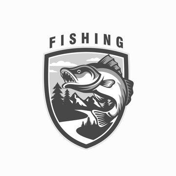 fishing illustration gray color template for logo,poster,t shirt
