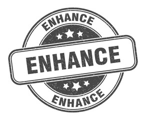 enhance stamp. enhance label. round grunge sign