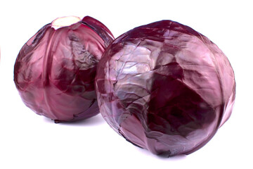 Fresh red cabbage isolated on white background.
