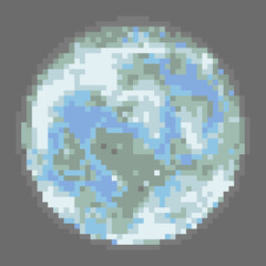 Living planet pixel art. Earth-like planets. 3d rendering.