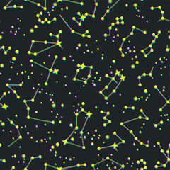 Fototapeta premium Stars/ space/ cosmic/ zodiacal/ universe thin line elements pattern. Vector seamless stellar constellation background. Astronomy/ Astrology objects. For fabric, textile, banner, design.