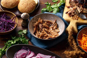 Pulled pork with barbecue sauce and pickles