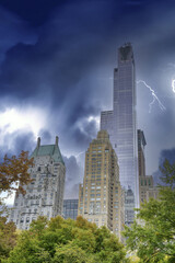 Fototapeta na wymiar Midtown Manhattan skyscrapers under a coming storm, view form Central Park, New York, USA