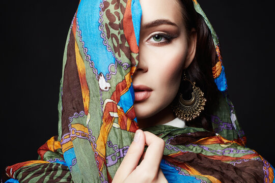 fashion oriental style girl in colorful hijab