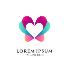 Love butterfly logo concept template. Butterfly logo with heart shape in transparency color style