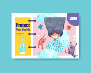 Facebook template with global handwashing day concept design for social media and online marketing watercolor vector