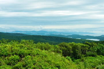 Beautiful landscape, Far East, Primorsky Krai, Vladivostok, Russia. Hills and sea of Japan on the distance.