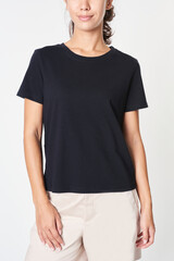 Woman in a black tee mockup