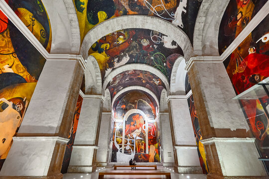 Mural painting inside a church. San Juan Bautista. Alarcon, Cuenca