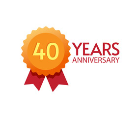 40 years anniversary icon badge vector flat symbol, 40th or number one on modern golden rosette award design, forty birthday party trendy symbol clipart