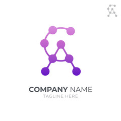Letter C and letter A, CA, AC, monogram logo with connection dots