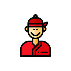 Chinese Chef, Asian Chef Icon Logo Illustration Vector Isolated. Avatar, Character, and Profession Icon-Set. Suitable for Web Design, Logo, App, and UI. Editable Stroke and Pixel Perfect. EPS 10.