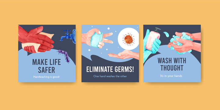 Ads template with global handwashing day concept design for advertise and leaflet watercolor vector