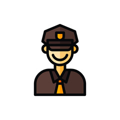 Policeman, Cop, Officer Icon Logo Illustration Vector Isolated. Avatar, Character, and Profession Icon-Set. Suitable for Web Design, Logo, App, and UI. Editable Stroke and Pixel Perfect. EPS 10.