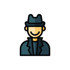 Detective, Incognito, Agent Icon Logo Illustration Vector Isolated. Avatar, Character, and Professions Icon-Set. Suitable for Web Design, Logo, App, and UI. Editable Stroke and Pixel Perfect. EPS 10.