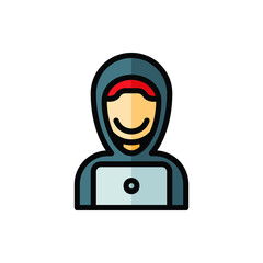 Hacker, Programmer, Technician Icon Logo Illustration Vector Isolated. Avatar, Character, and Profession Icon-Set. Suitable for Web Design, Logo, App, and UI. Editable Stroke and Pixel Perfect. EPS 10