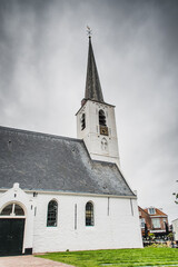 Fototapeta na wymiar White church in Noordwijkerhout in the Netherlands