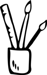 vector illustration glass with writing utensils drawn black lines