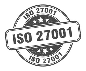 iso 27001 stamp. iso 27001 label. round grunge sign