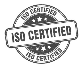 iso certified stamp. iso certified label. round grunge sign