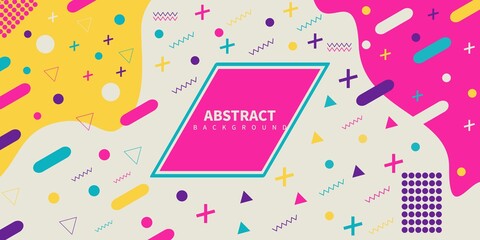 abstract Memphis style retro background with multicolored simple geometric shapes. Vector Illustration