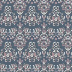Ornate damask vintage wallpaper. Vector seamless pattern