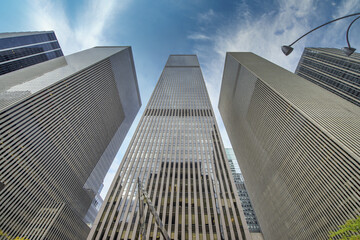Streets of Manhattan. New York City skyline from a lower viewpoint