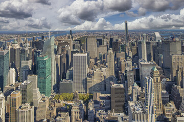 Amazing aerial view of Manhattan skyline on a beautiful day, New York City