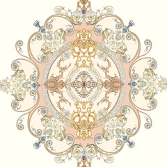 Decorated with elegant and luxurious patterns. Rococo, Baroque style, retro elements, invitation cards, textiles, wrapping paper and fabric design.