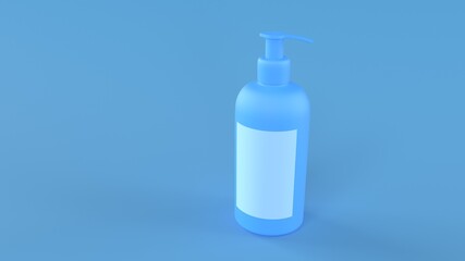 3d render disinfectant bottle on blue background