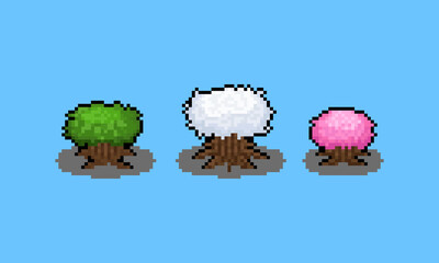 Pixel art  set of cartoon tree.