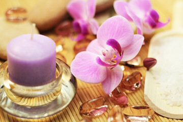 Obraz na płótnie Canvas Orchid vivid flowers. Spa. Treatment. Enjoying.