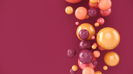 Pastel pink bubbles. Abstract background with 3d spheres. Colorful design concept. 3D illustration of balls.Banner or flyer background. Decoration elements for design