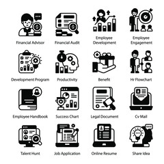 
Pack of Business, Job and Finance Solid Icons
