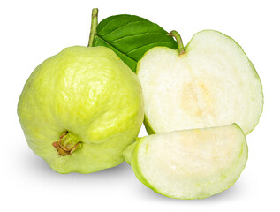 Guava fruit with leaves isolated on the white background, Guava fruit isolated on the white With clipping path.