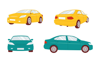 Fototapeta na wymiar A set of cars in different angles. Vector sedan illustration isolated on white background