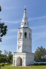 Fototapeta na wymiar Types of the Vladimir region. Falling bell tower in the village of Kideksha.