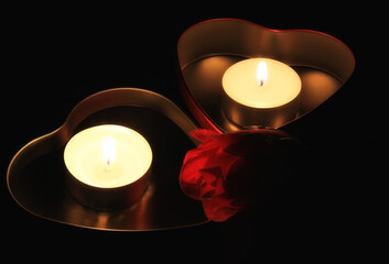 Heart, candles, darkness. Birthday. Love. Valentine's day.