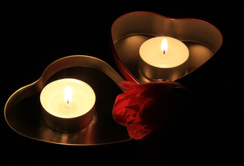 Heart, candles, darkness. Birthday. Love. Valentine's day.