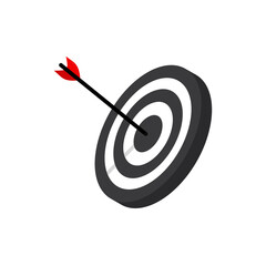 The arrow presses the target button., Focusing on goals, success, successful investment, successful business strategy, targeted investment strategies, icon illustrations and vector