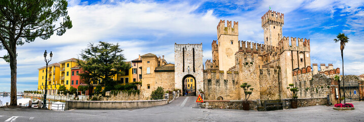 Fototapeta na wymiar Most beautiful castles of Italy - Scaligero Castle in Sirmione. Lake Lago di Garda