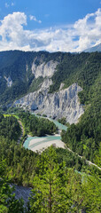 Fototapeta na wymiar Versam Switzerland July 2020 Mountain landscape and gorges in beautiful weather with blue sky