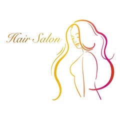 Logo for hairdressing and beauty salon. A young woman with beautiful hair.