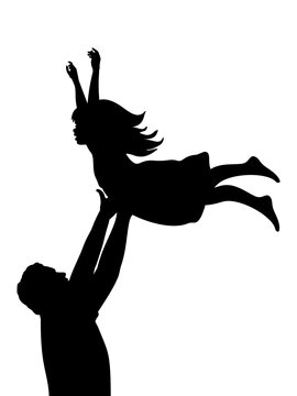 Silhouette father tossing up baby girl
