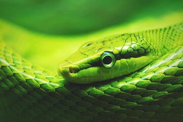 Green snake with smooth texture skin